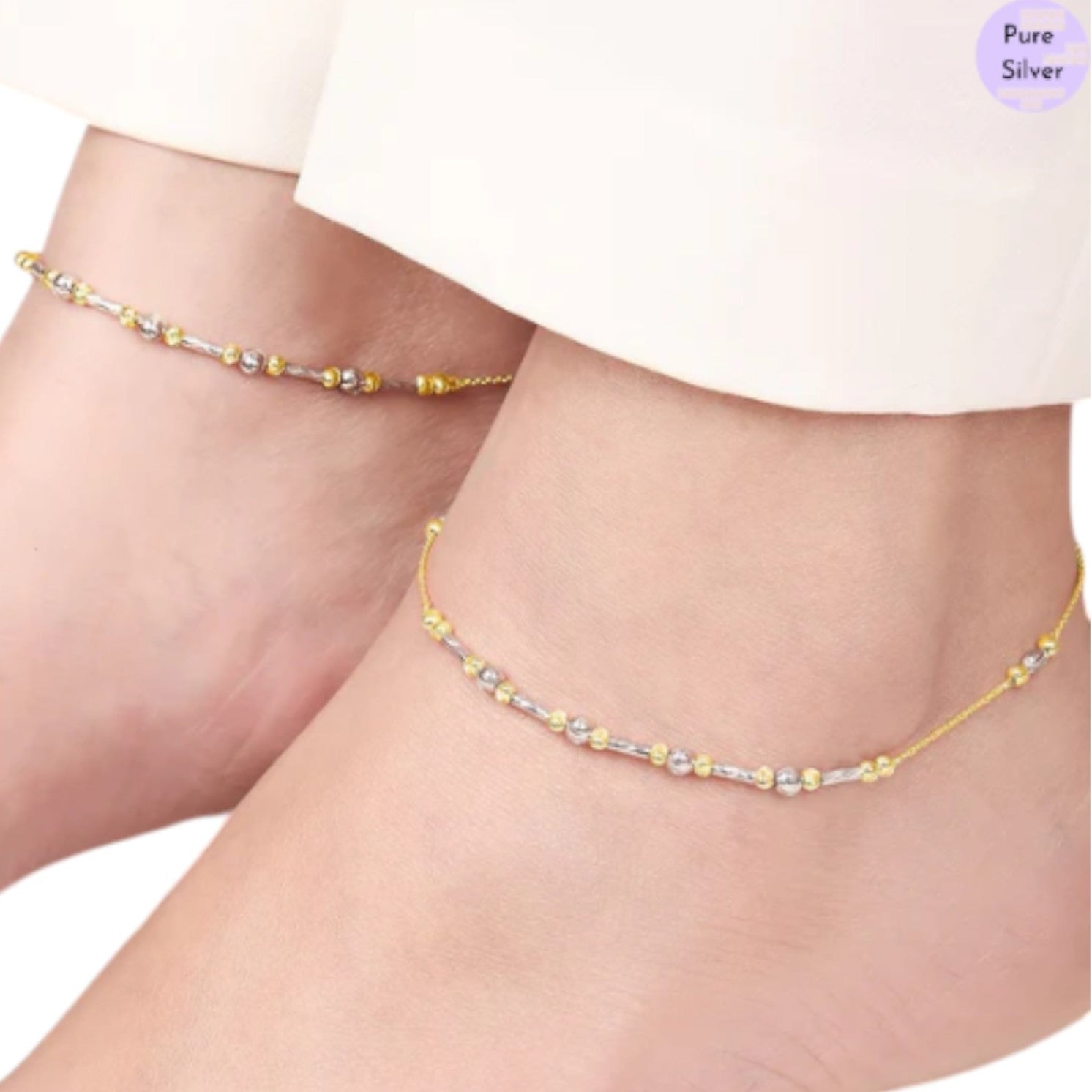 Duo Radiance 925 Sterling Silver Gold & Rhodium Plated Anklet By Kesardeep Impex For Women